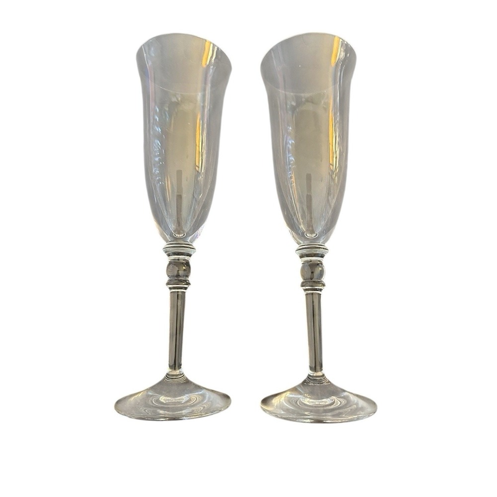 2 Fluted Champagne Glasses Pair Fluted Rim 8 7/8" Estate EUC